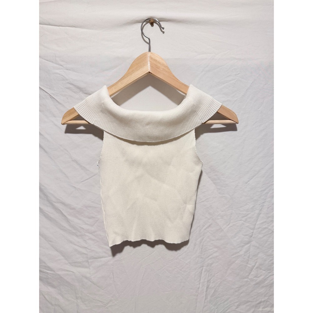 2bella White Ribbed Knit Off the Shoulder Sleeveless Top Womens Size M